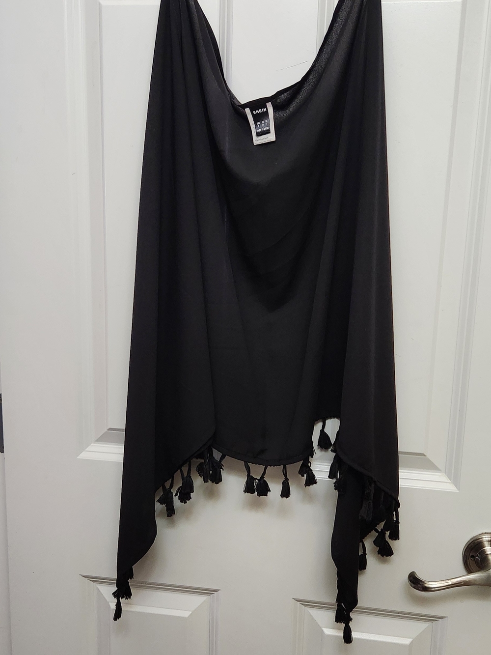 SHEIN Black Lightweight Bathing Suit cover-up/Shawl, with Tassel Trim